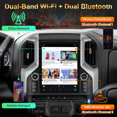 AWESAFE 12.1 Inch Car Radio for Chevy Silverado GMC Sierra 2019-2023 (Original 7 inch), Qualcomm 8-core Android 13 with Dual Bluetooth CarPlay Android Auto GPS Navigation FM AM DSP Gyroscope Function AWESAFE