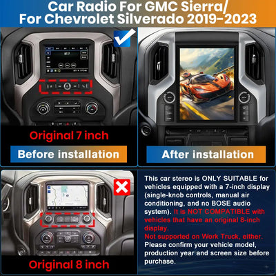 AWESAFE 12.1 Inch Car Radio for Chevy Silverado GMC Sierra 2019-2023 (Original car with 7 inch screen and without Bose system) (Work Truck Not Fit),Qualcomm 8-core Android 13 Bluetooth CarPlay Android Auto GPS Navigation FM AM DSP Gyroscope Function AWESAFE