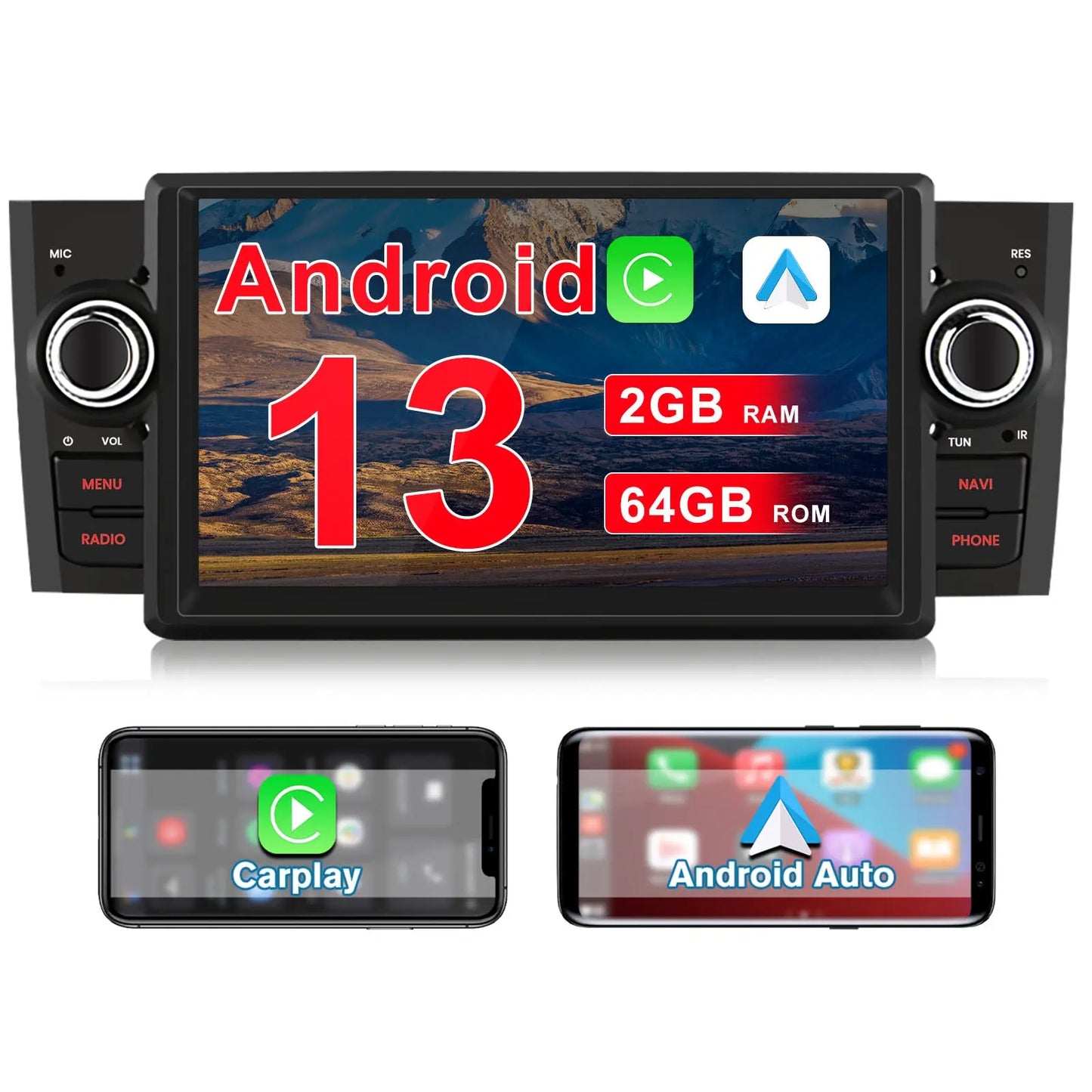 AWESAFE 1DIN Autoradio Android 13 con Schermo Touchscreen 7 Pollici - Per Fiat Grande Punto 2005-2012 - Bluetooth, FM, 4G, CarPlay Wireless e Android Auto - Memoria 2+64GB AWESAFE