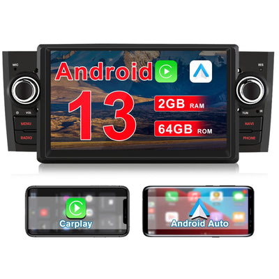 AWESAFE 1DIN Autoradio Android 13 con Schermo Touchscreen 7 Pollici - Per Fiat Grande Punto 2005-2012 - Bluetooth, FM, 4G, CarPlay Wireless e Android Auto - Memoria 2+64GB AWESAFE