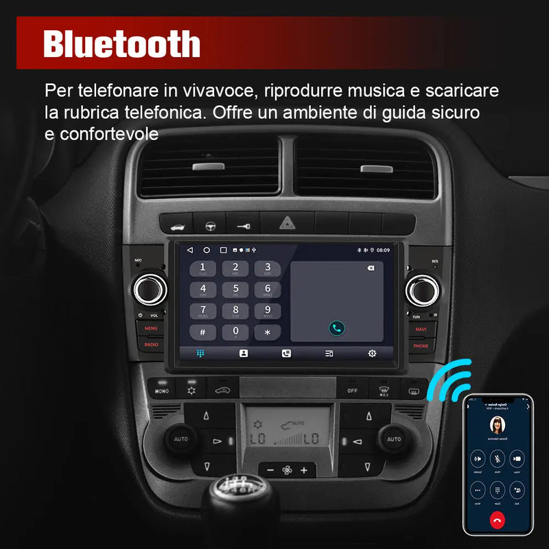AWESAFE 1DIN Autoradio Android 13 con Schermo Touchscreen 7 Pollici - Per Fiat Grande Punto 2005-2012 - Bluetooth, FM, 4G, CarPlay Wireless e Android Auto - Memoria 2+64GB AWESAFE