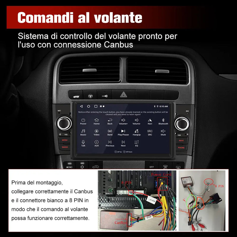 AWESAFE 1DIN Autoradio Android 13 con Schermo Touchscreen 7 Pollici - Per Fiat Grande Punto 2005-2012 - Bluetooth, FM, 4G, CarPlay Wireless e Android Auto - Memoria 2+64GB AWESAFE