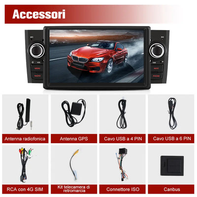 AWESAFE 1DIN Autoradio Android 13 con Schermo Touchscreen 7 Pollici - Per Fiat Grande Punto 2005-2012 - Bluetooth, FM, 4G, CarPlay Wireless e Android Auto - Memoria 2+64GB AWESAFE