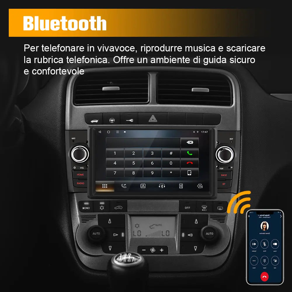 AWESAFE 1DIN Autoradio Android 13 con Schermo Touchscreen 7 Pollici - Per Fiat Grande Punto 2005-2012 - Bluetooth, FM, 4G, CarPlay Wireless e Android Auto - Memoria 4+64GB AWESAFE