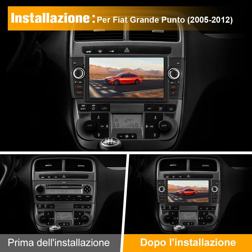 AWESAFE 1DIN Autoradio Android 13 con Schermo Touchscreen 7 Pollici - Per Fiat Grande Punto 2005-2012 - Bluetooth, FM, 4G, CarPlay Wireless e Android Auto - Memoria 4+64GB AWESAFE
