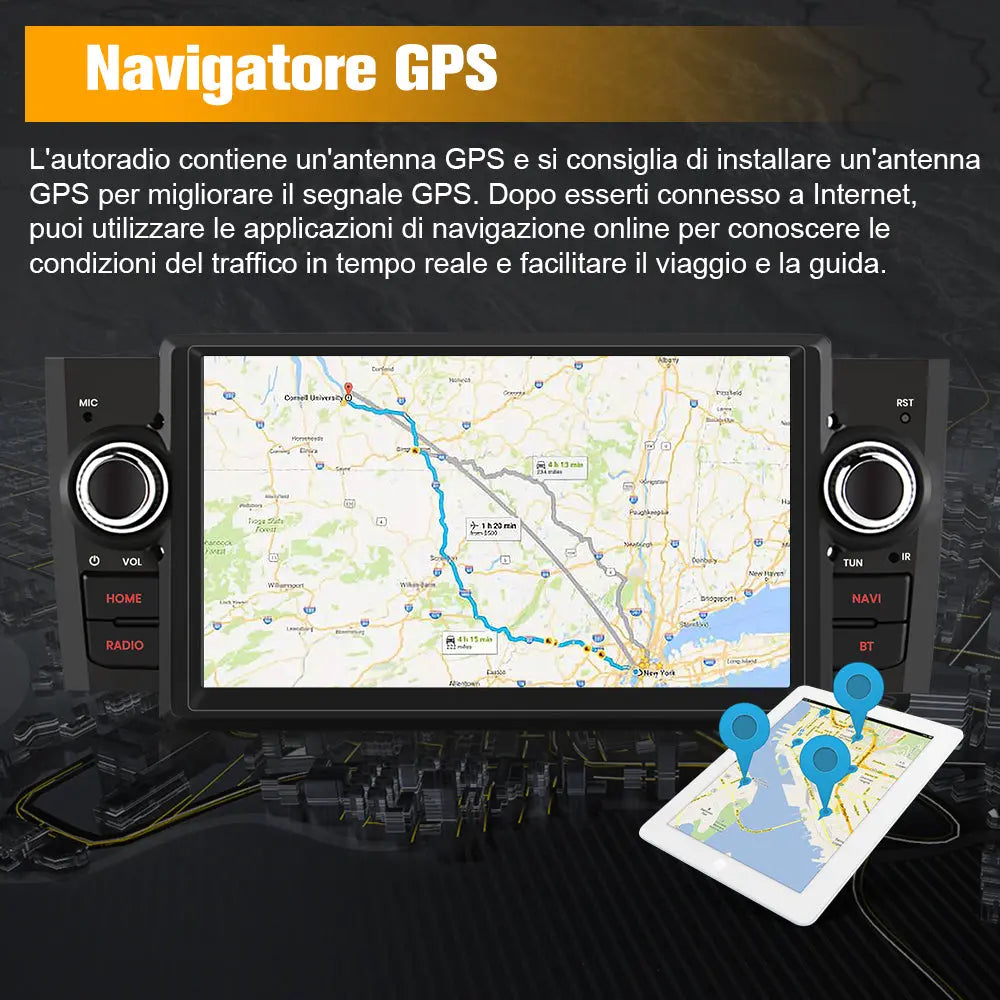 AWESAFE 1DIN Autoradio Android 13 con Schermo Touchscreen 7 Pollici - Per Fiat Grande Punto 2005-2012 - Bluetooth, FM, 4G, CarPlay Wireless e Android Auto - Memoria 4+64GB AWESAFE