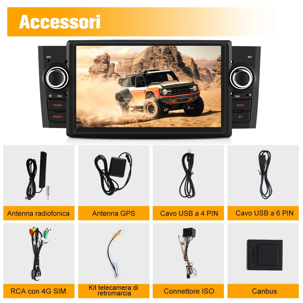 AWESAFE 1DIN Autoradio Android 13 con Schermo Touchscreen 7 Pollici - Per Fiat Grande Punto 2005-2012 - Bluetooth, FM, 4G, CarPlay Wireless e Android Auto - Memoria 4+64GB AWESAFE