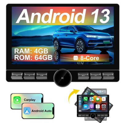AWESAFE 1DIN Autoradio Android 13 con Schermo Touchscreen Orientabile da 10,6 Pollici - 4+64GB - Bluetooth, FM, AM, WiFi, 4G AWESAFE SHOP