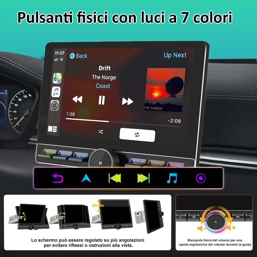 AWESAFE 1DIN Autoradio Android 13 con Schermo Touchscreen Orientabile da 10,6 Pollici - 4+64GB - Bluetooth, FM, AM, WiFi, 4G AWESAFE SHOP