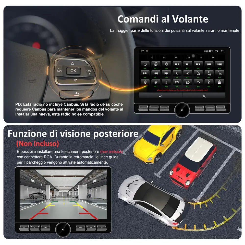 AWESAFE 1DIN Autoradio Android 13 con Schermo Touchscreen Orientabile da 10,6 Pollici - 4+64GB - Bluetooth, FM, AM, WiFi, 4G AWESAFE SHOP