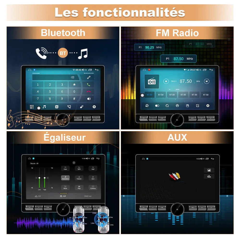AWESAFE 2 DIN Autoradio Android 13 - Écran Tactile Orientable 10,6" 4+64GB - Bluetooth/FM/AM/WiFi/4G Universel AWESAFE