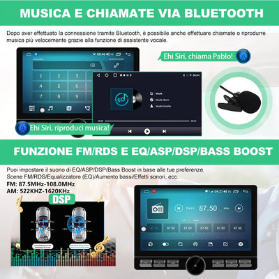 AWESAFE 2 DIN Autoradio Android 13 con Schermo Touchscreen Orientabile da 10,6 Pollici - 4+64GB - Bluetooth, FM, AM, WiFi, 4G AWESAFE