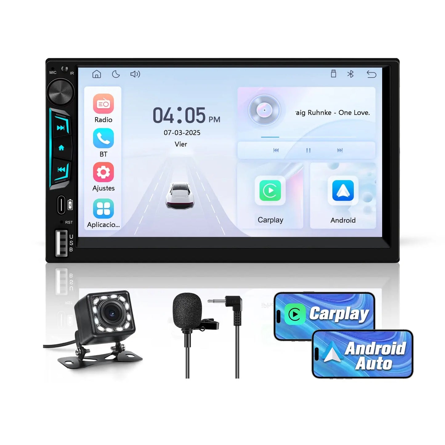 AWESAFE 2 DlN Universel avec 7 pouces Ecran Tactile Autoradio CarPlay sans fil, Android Auto sans fil AWESAFE