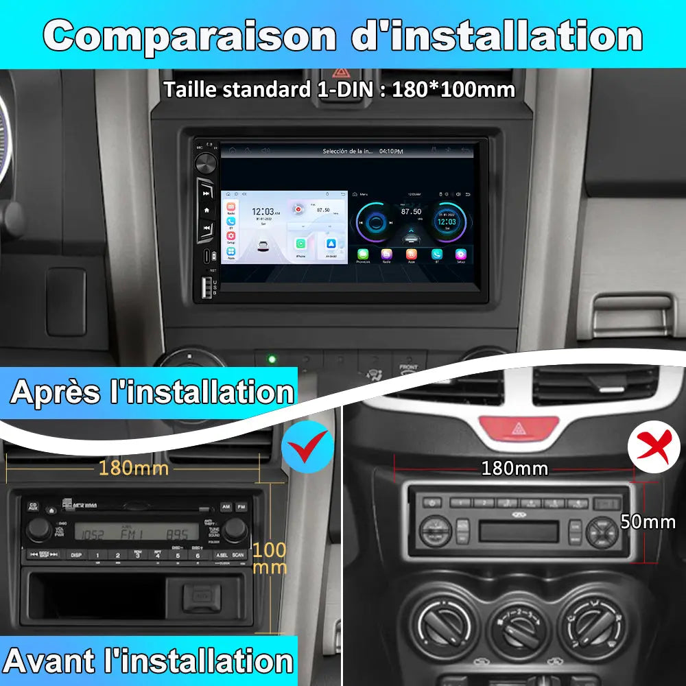 AWESAFE 2 DlN Universel avec 7 pouces Ecran Tactile Autoradio CarPlay sans fil, Android Auto sans fil AWESAFE