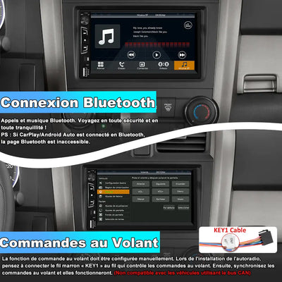 AWESAFE 2 DlN Universel avec 7 pouces Ecran Tactile Autoradio CarPlay sans fil, Android Auto sans fil AWESAFE