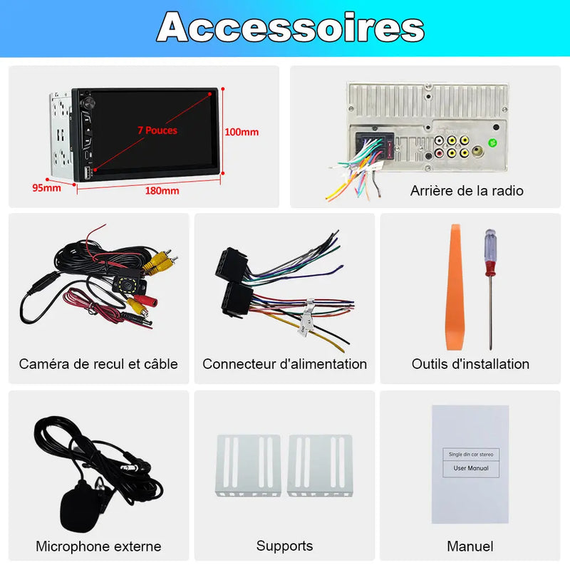 AWESAFE 2 DlN Universel avec 7 pouces Ecran Tactile Autoradio CarPlay sans fil, Android Auto sans fil AWESAFE