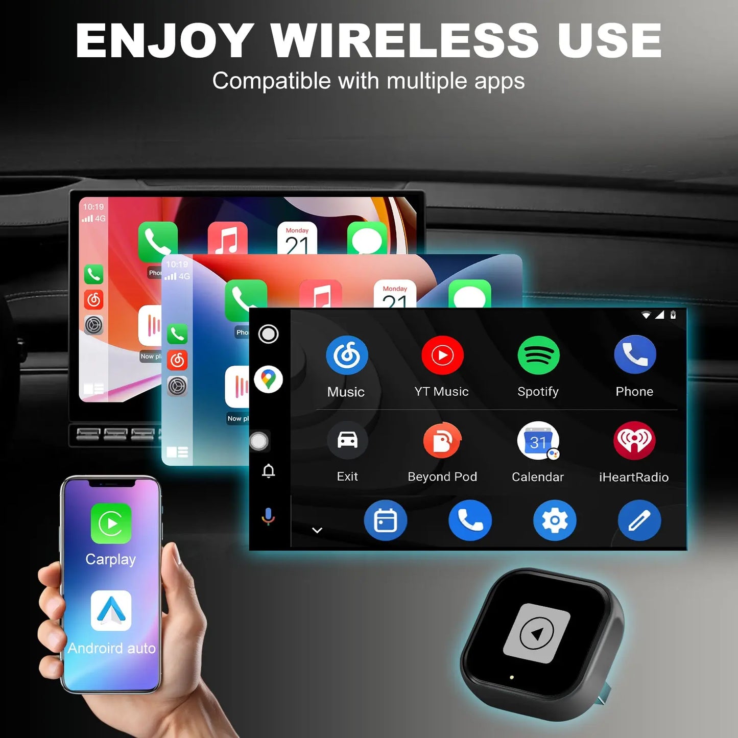 AWESAFE 2-in-1 Wireless CarPlay Adapter Support Apple CarPlay & Android Auto, Mini Bluetooth USB A & USB C Dongle Convert Wired to Wireless Compatible with iPhone & Android AWESAFE