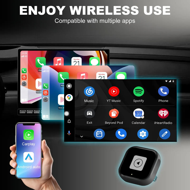 AWESAFE 2-in-1 Wireless CarPlay Adapter Support Apple CarPlay & Android Auto, Mini Bluetooth USB A & USB C Dongle Convert Wired to Wireless Compatible with iPhone & Android AWESAFE