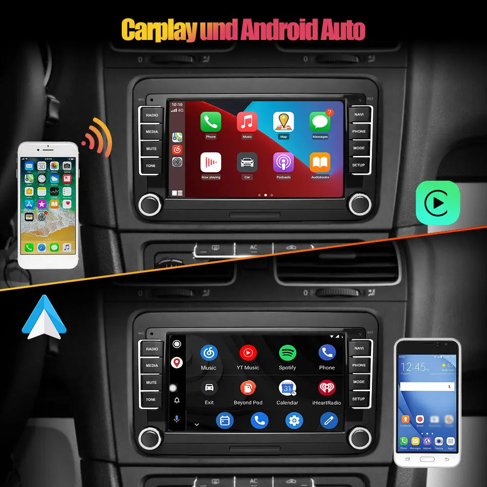 AWESAFE 2DIN 7 Zoll Touchscreen Autoradio für VW Polo Caddy, Seat, Skoda,Golf,mit Navigation, unterstützt Bluetooth, Carplay, Mirrorlink, WLAN, USB,FM, 2G+32G AWESAFE