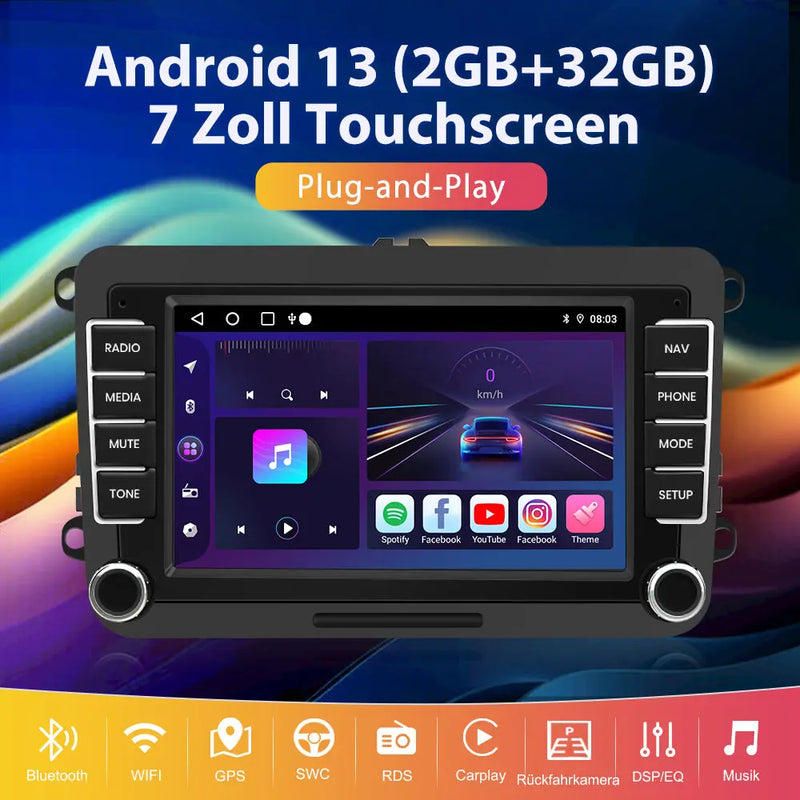 AWESAFE 2DIN 7 Zoll Touchscreen Autoradio für VW Polo Caddy, Seat, Skoda,Golf,mit Navigation, unterstützt Bluetooth, Carplay, Mirrorlink, WLAN, USB,FM, 2G+32G AWESAFE