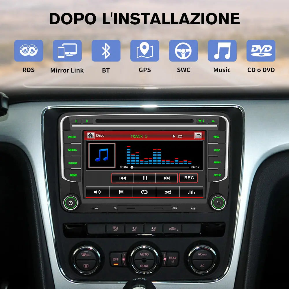 AWESAFE 2DIN Autoradio con Schermo Touchscreen 7 Pollici - Per Volkswagen Polo/Seat/Golf/EOS/Caddy/Skoda - Bluetooth, FM, AM, Lettore CD e DVD AWESAFE