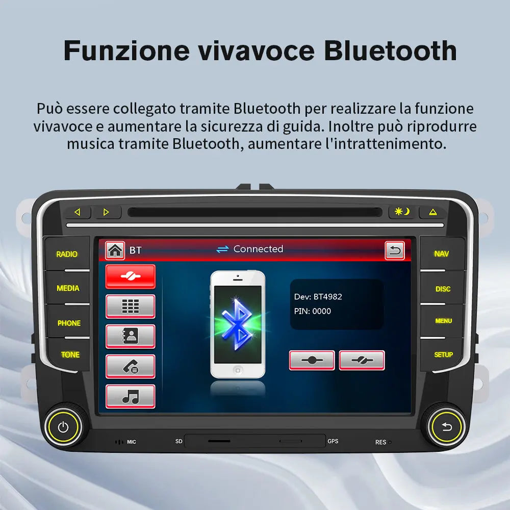 AWESAFE 2DIN Autoradio con Schermo Touchscreen 7 Pollici - Per Volkswagen Polo/Seat/Golf/EOS/Caddy/Skoda - Bluetooth, FM, AM, Lettore CD e DVD AWESAFE
