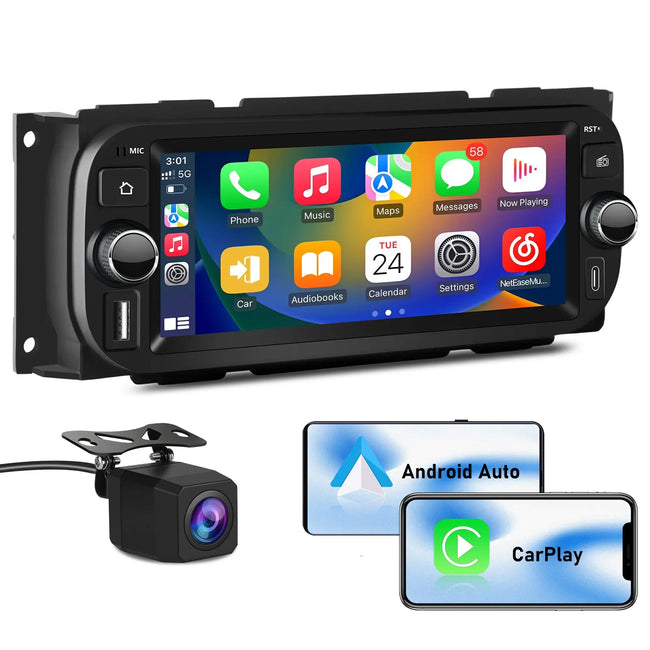 AWESAFE 2GB + 64GB Car Radio For Jeep Wrangler & Chrysler 300 & Dodye Ram, 6.86 inch Touchscreen with Bluetooth5.0/AM/FM/Wireless CarPlay Android Auto AWESAFE
