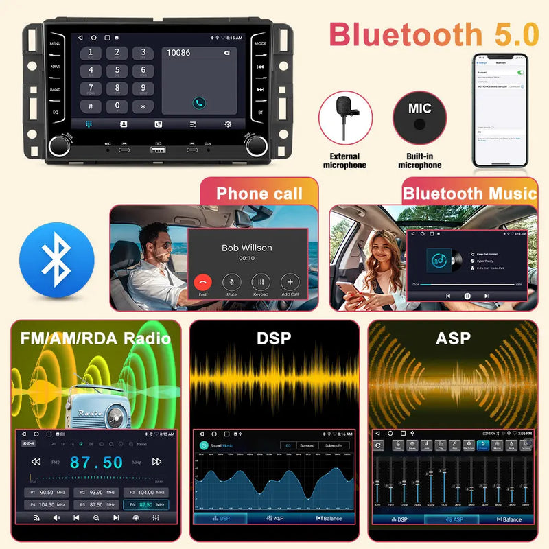 AWESAFE 4Core 64GB Car Radio for Chevy Silverado 1500 2500 3500 2007-2013,for Silverado GMC Sierra Acadia Touch Screen Android Stereo, CarPlay Android Auto, AM FM DSP, Backup Camera AWESAFE