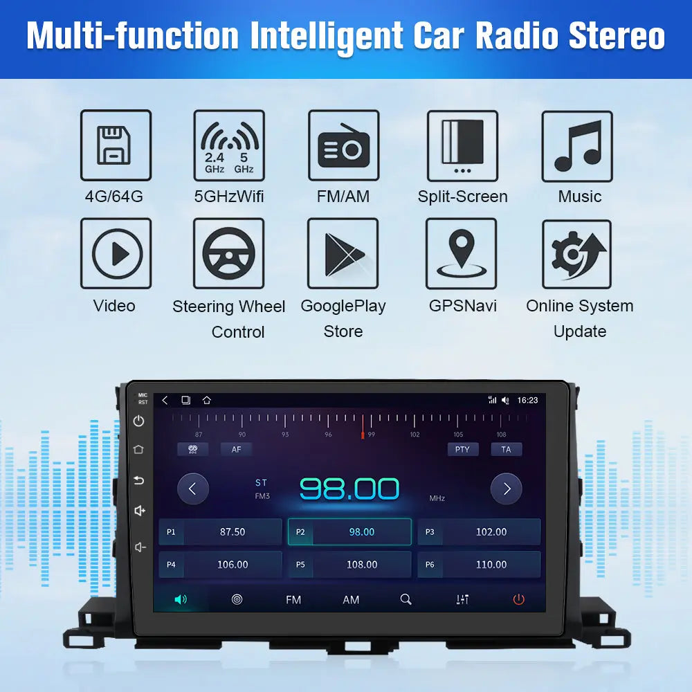 AWESAFE 4GB+64GB Andriod 13 Car Radio Stereo for Toyota Highlander 2014-2019 ,10.1 inch TouchScreen Radio with Built in Wireless Carplay Android Auto GPS Navigation & WiFi AWESAFE