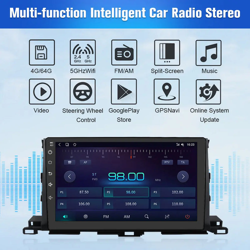 AWESAFE 4GB+64GB Andriod 13 Car Radio Stereo for Toyota Highlander 2014-2019 ,10.1 inch TouchScreen Radio with Built in Wireless Carplay Android Auto GPS Navigation & WiFi AWESAFE