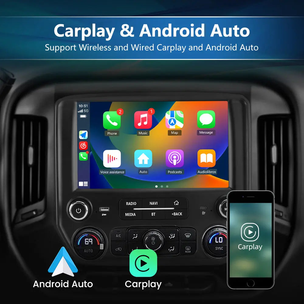 AWESAFE 4+64G Car Radio Stereo for Chevy Silverado GMC Sierra 2014-2018 Android 13 Wireless CarPlay Android Auto Bluetooth GPS Navigation AWESAFE