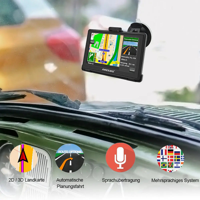 AWESAFE 5 Zoll GPS Navigationsgerät für Auto mit Bluetooth Sprachführung inkl Montagehalterung 2025 Europa Karte Jährliche Kostenlose Updates AWESAFE