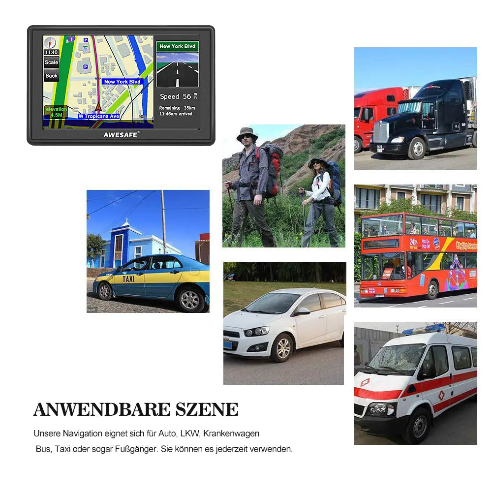 AWESAFE 5 Zoll GPS Navigationsgerät für Auto mit Bluetooth Sprachführung inkl Montagehalterung 2025 Europa Karte Jährliche Kostenlose Updates AWESAFE