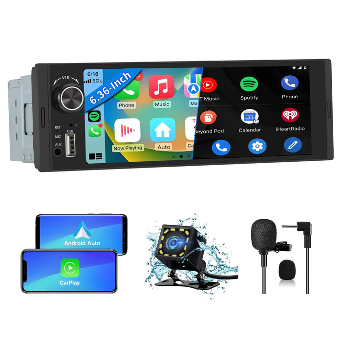AWESAFE 6.36'' Single Din Car Stereo Radio CarPlay & Android Auto Touchscreen with Bluetooth & Backup Camera AWESAFE SHOP