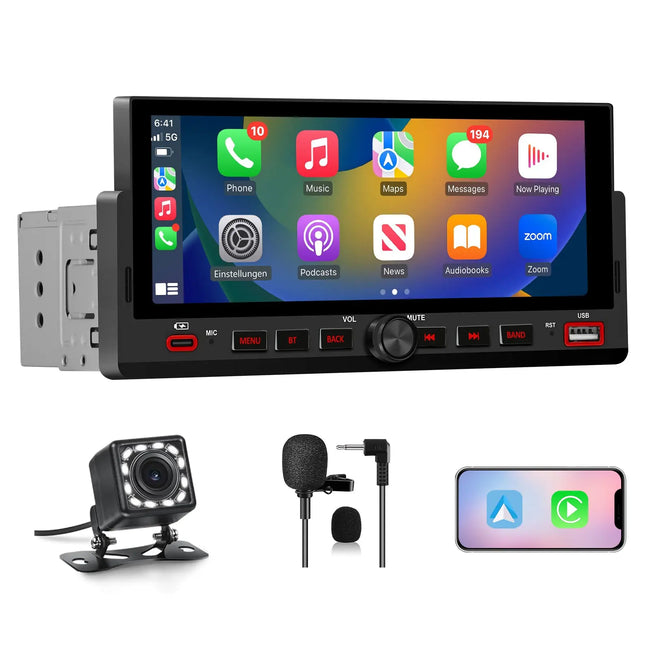 AWESAFE 6.86'' 1 DIN Carplay & Android Auto TouchScreen Car Radio,with GPS FM Steeling Wheel Control Bluetooth Rear Camera Microphone AWESAFE SHOP