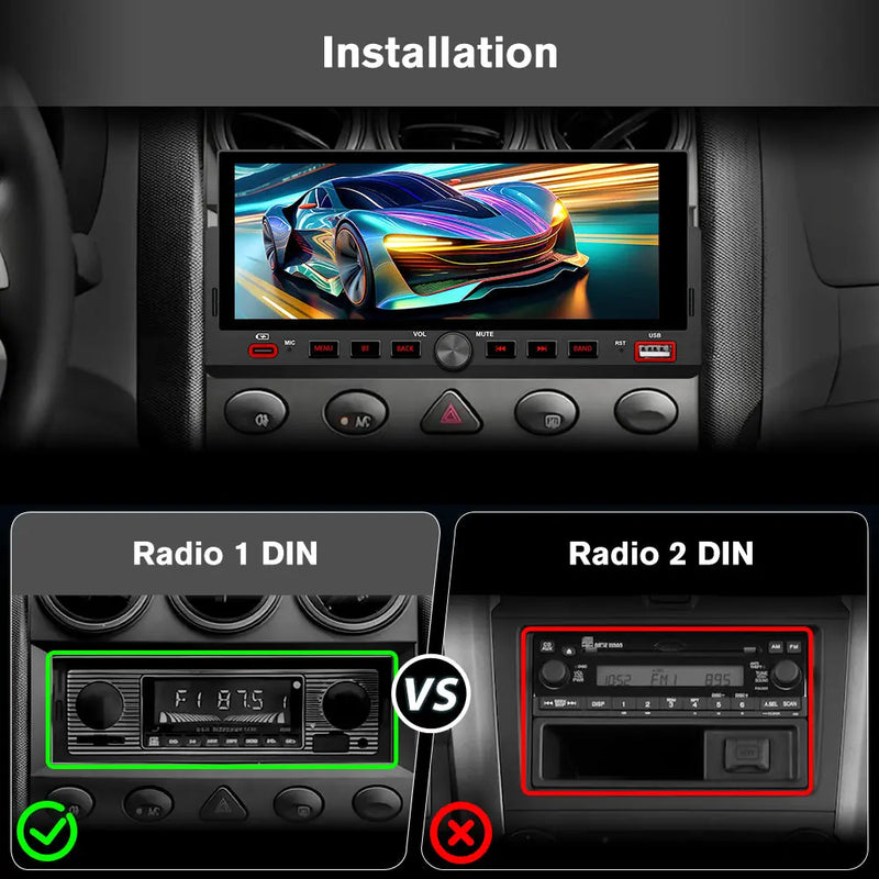 AWESAFE 6.86'' 1 DIN Carplay & Android Auto TouchScreen Car Radio,with GPS FM Steeling Wheel Control Bluetooth Rear Camera Microphone AWESAFE SHOP