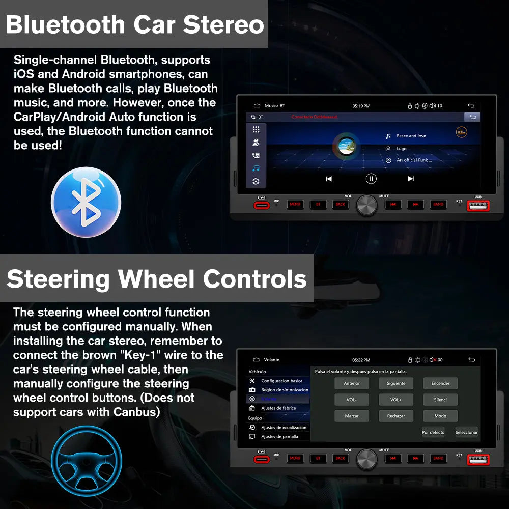 AWESAFE 6.86'' 1 DIN Carplay & Android Auto TouchScreen Car Radio,with GPS FM Steeling Wheel Control Bluetooth Rear Camera Microphone AWESAFE SHOP