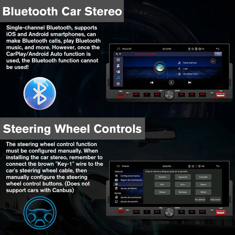 AWESAFE 6.86'' 1 DIN Carplay & Android Auto TouchScreen Car Radio,with GPS FM Steeling Wheel Control Bluetooth Rear Camera Microphone AWESAFE SHOP