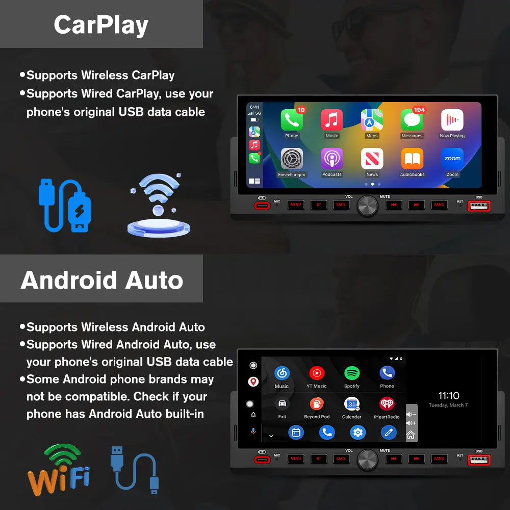 AWESAFE 6.86'' 1 DIN Carplay & Android Auto TouchScreen Car Radio,with GPS FM Steeling Wheel Control Bluetooth Rear Camera Microphone AWESAFE SHOP
