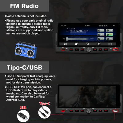 AWESAFE 6.86'' 1 DIN Carplay & Android Auto TouchScreen Car Radio,with GPS FM Steeling Wheel Control Bluetooth Rear Camera Microphone AWESAFE SHOP