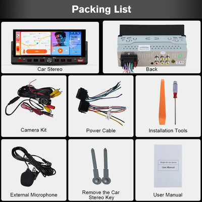 AWESAFE 6.86'' 1 DIN Carplay & Android Auto TouchScreen Car Radio,with GPS FM Steeling Wheel Control Bluetooth Rear Camera Microphone AWESAFE SHOP