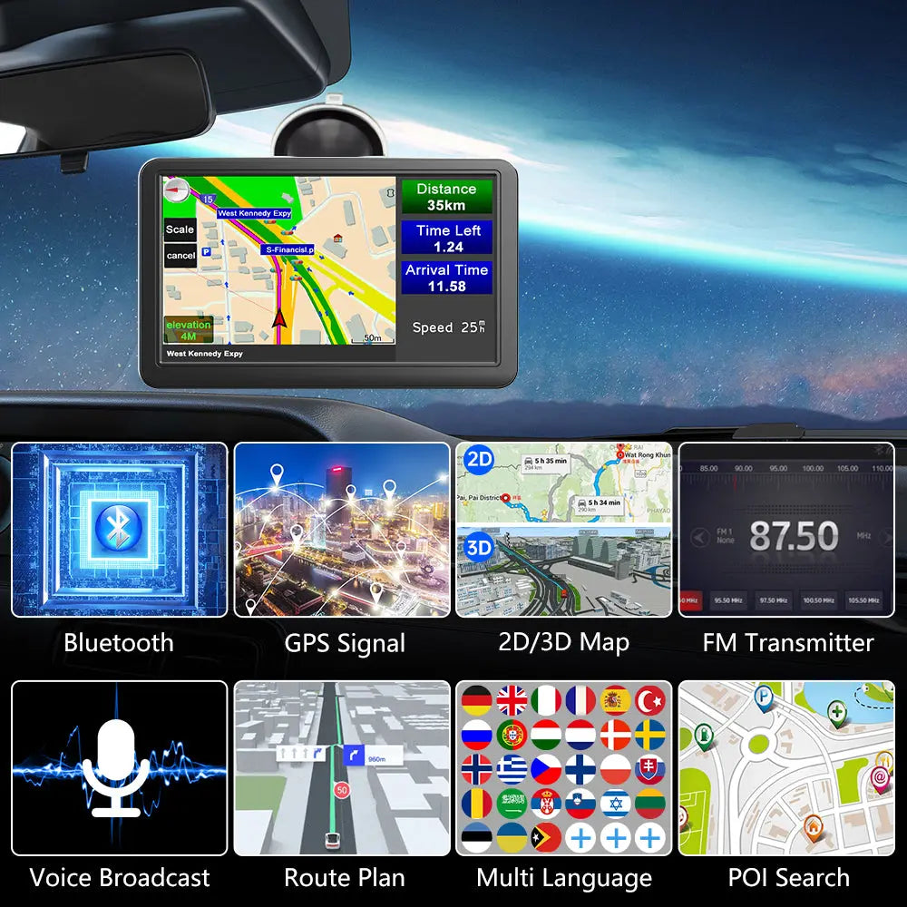 AWESAFE 7 Inch GPS Navigator for Trucks Vans Small Medium Campers RVs Compatible 12 24V 2025 Map Free Update AWESAFE