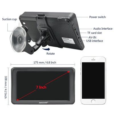 AWESAFE 7-Inch GPS Navigator with Sun Visor, Bluetooth, and Lifetime Map Updates for Europe AWESAFE