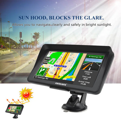 AWESAFE 7-Inch GPS Navigator with Sun Visor, Bluetooth, and Lifetime Map Updates for Europe AWESAFE