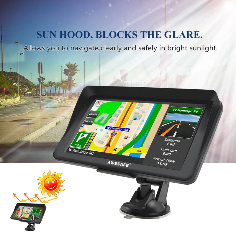 AWESAFE 7-Inch GPS Navigator with Sun Visor, Bluetooth, and Lifetime Map Updates for Europe AWESAFE