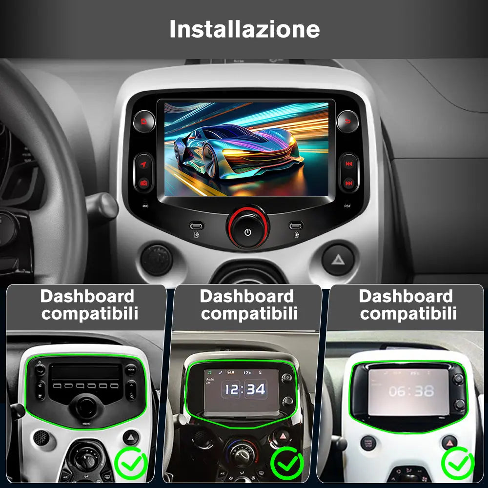 AWESAFE 7 Pollici Autoradio per Toyota Aygo, Peugeot 108, Citroen C1 (2015-2021) con Wireless CarPlay Android Auto Bluetooth GPS Comandi al volante FM RDS Telecamera posteriore-2GB+64GB AWESAFE