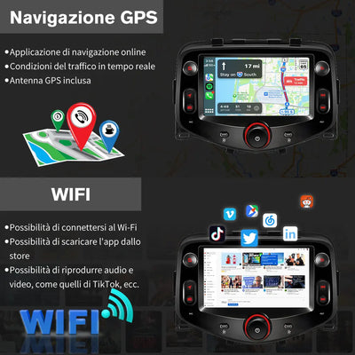 AWESAFE 7 Pollici Autoradio per Toyota Aygo, Peugeot 108, Citroen C1 (2015-2021) con Wireless CarPlay Android Auto Bluetooth GPS Comandi al volante FM RDS Telecamera posteriore-2GB+64GB AWESAFE