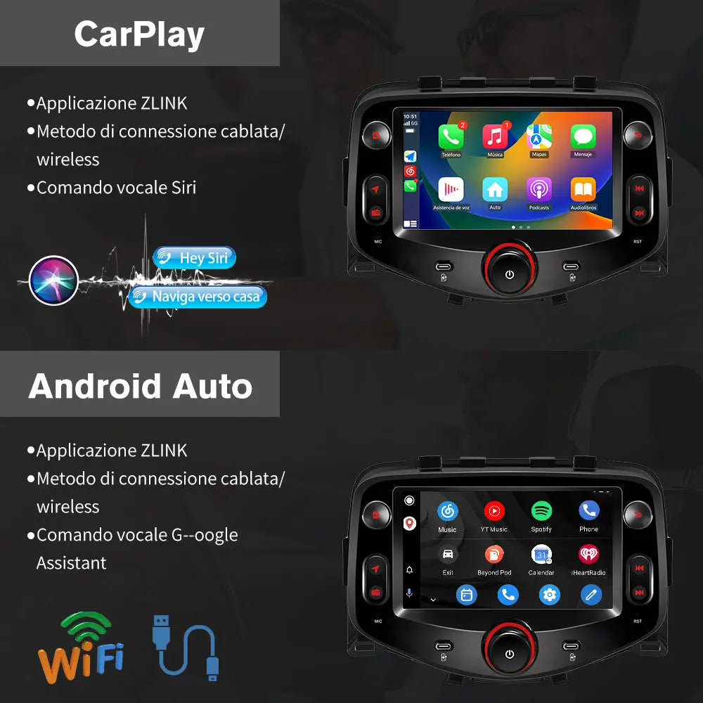 AWESAFE 7 Pollici Autoradio per Toyota Aygo, Peugeot 108, Citroen C1 (2015-2021) con Wireless CarPlay Android Auto Bluetooth GPS Comandi al volante FM RDS Telecamera posteriore-2GB+64GB AWESAFE