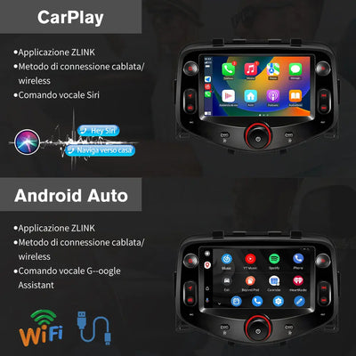 AWESAFE 7 Pollici Autoradio per Toyota Aygo, Peugeot 108, Citroen C1 (2015-2021) con Wireless CarPlay Android Auto Bluetooth GPS Comandi al volante FM RDS Telecamera posteriore-2GB+64GB AWESAFE