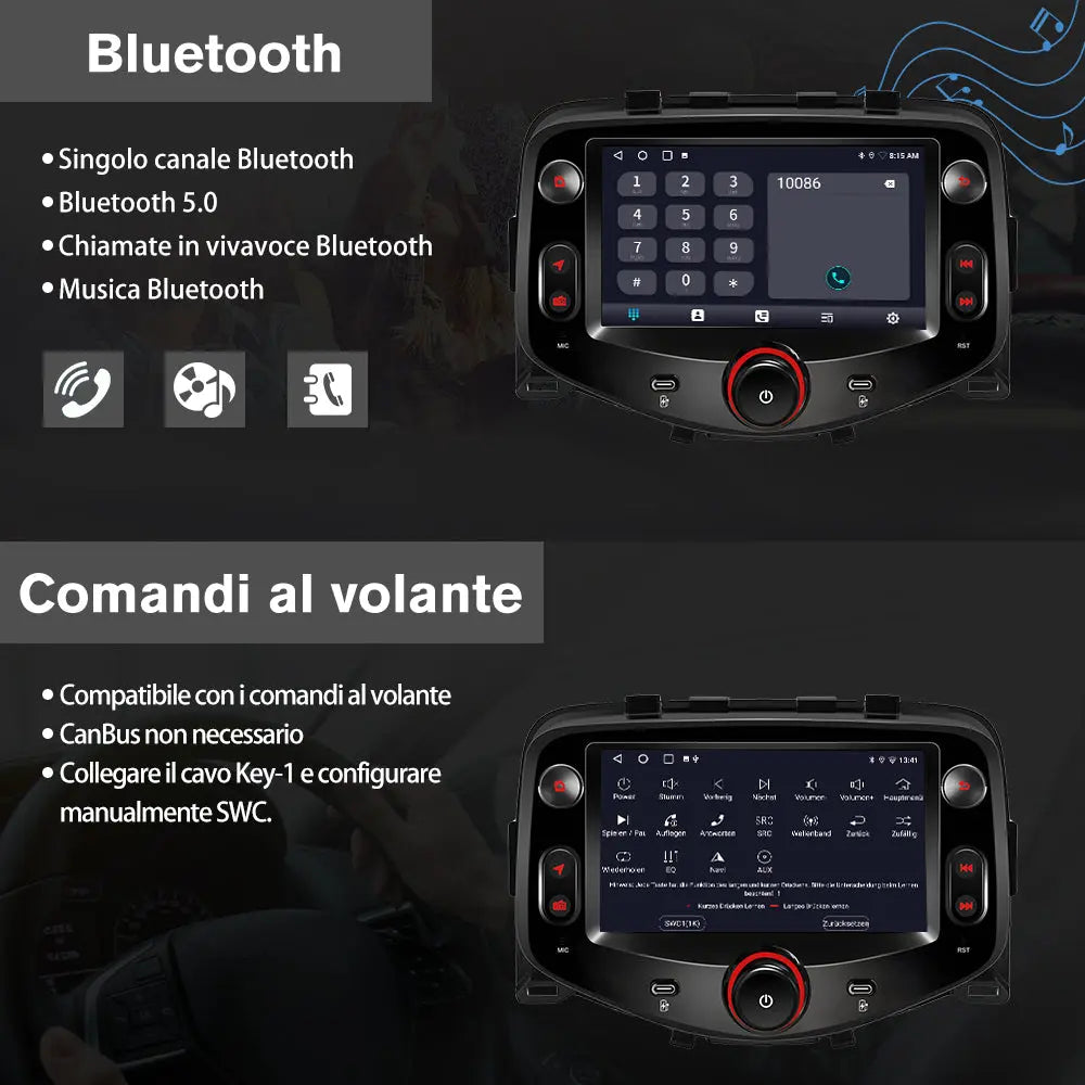 AWESAFE 7 Pollici Autoradio per Toyota Aygo, Peugeot 108, Citroen C1 (2015-2021) con Wireless CarPlay Android Auto Bluetooth GPS Comandi al volante FM RDS Telecamera posteriore-2GB+64GB AWESAFE